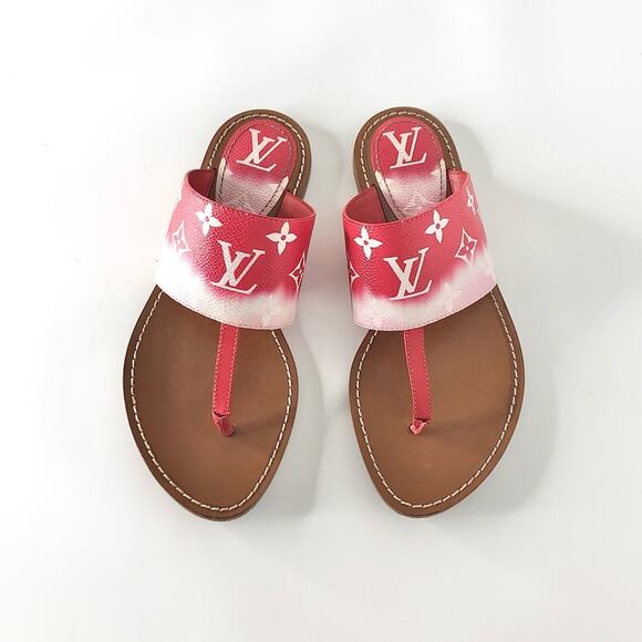 Louis Vuitton Escale Palma Degrade Red LV Monogram Thong Flats Sandals 37 - Picture 3 of 11